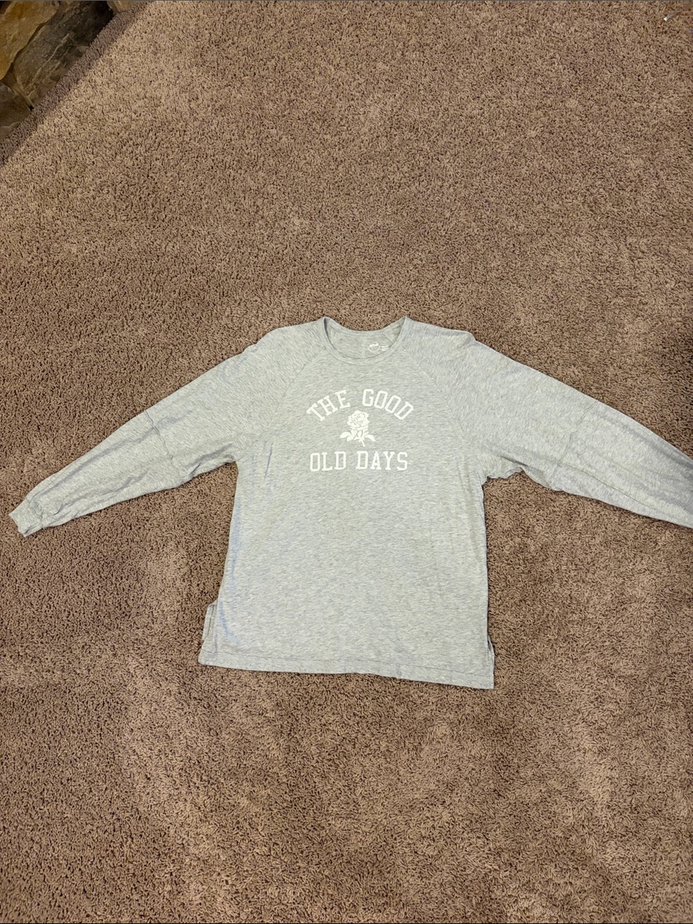 aerie Oversized Heather Gray Long Sleeve Graphics Tee